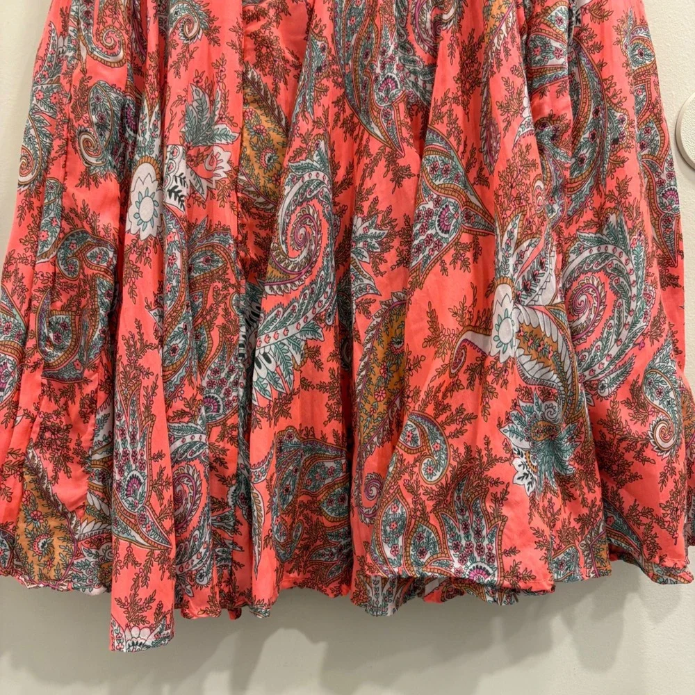 VTG Y2K Mix Nouveau Coral Paisley Boho Fairy Pull-On Maxi Midi Skirt Godet Large